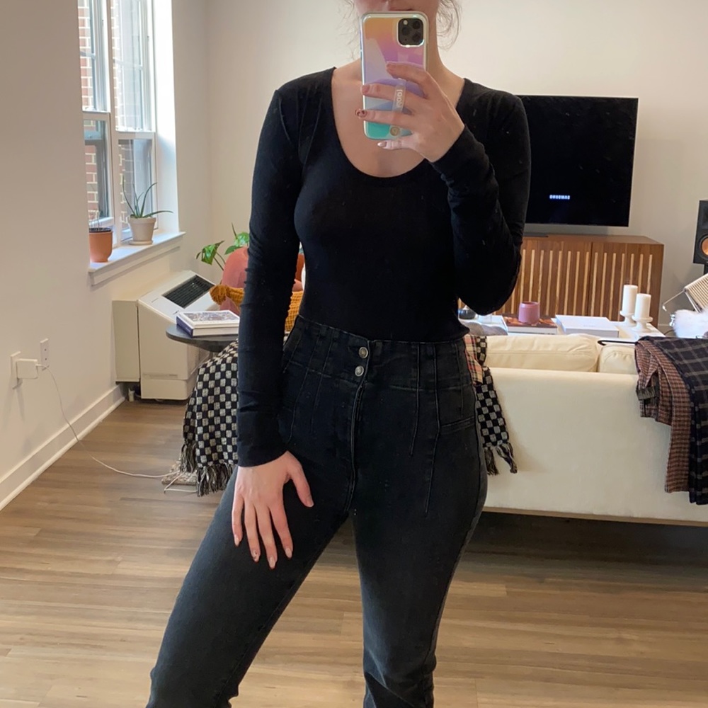 Black cotton free people long sleeved bodysuit